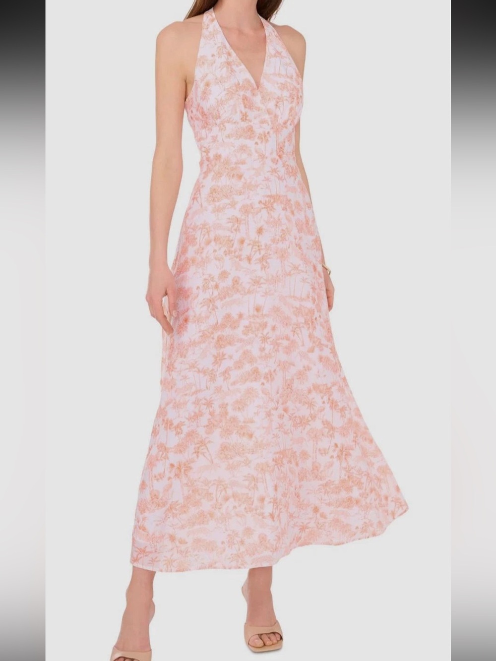 NWT $139 1. State T-back Maxi Dress in melon w/ jungle print palms & leopards S